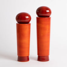 Load image into Gallery viewer, salt_grinder_or_pepper_mill_channapatna_turned_wood_natural_dyes_built_editions-the-home-of-sustainable-things_light_red_tall_2