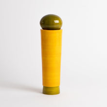 Load image into Gallery viewer, salt_grinder_pepper_mill_channapatna_turned_wood_natural_dyes_built_editions-the-home-of-sustainable-things_yellow_tall