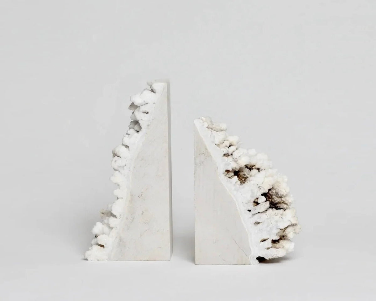 Crystallised marble bookends by 8 e Mezzo, handcrafted from reclaimed marble offcuts.