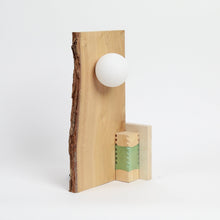 Load image into Gallery viewer, joining-bottles-wood-slice-lamp-wood-offcuts-plastic-bottles-micaella-pedros-the_home_of_sustainable_things_2
