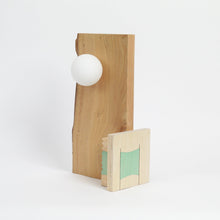 Load image into Gallery viewer, joining-bottles-wood-slice-lamp-wood-offcuts-plastic-bottles-micaella-pedros-the_home_of_sustainable_things_3
