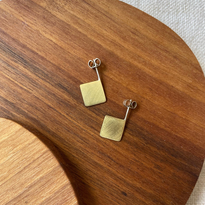 3D Square Earrings | made from recycled brass - THE HOME OF SUSTAINABLE THINGS