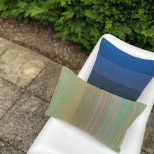 Load image into Gallery viewer, &quot;Coded&quot; Cushion Cover | green &amp; peach | made from deadstock yarn - THE HOME OF SUSTAINABLE THINGS
