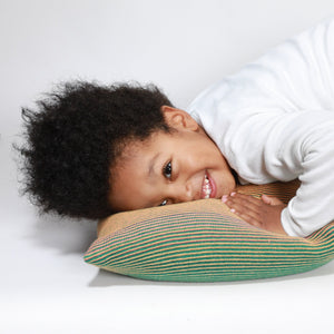 "Coded" Cushion Cover | green & peach | made from deadstock yarn - THE HOME OF SUSTAINABLE THINGS