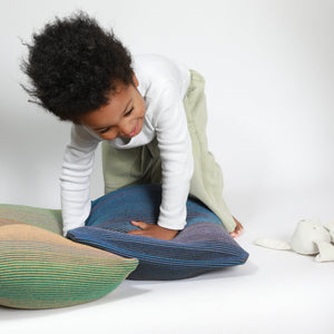 "Coded" Cushion Cover | olive & blue | made from deadstock yarn - THE HOME OF SUSTAINABLE THINGS