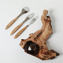 Load image into Gallery viewer, WaMa Cutlery Set 3 piece | made from scrap metal &amp; driftwood - THE HOME OF SUSTAINABLE THINGS

